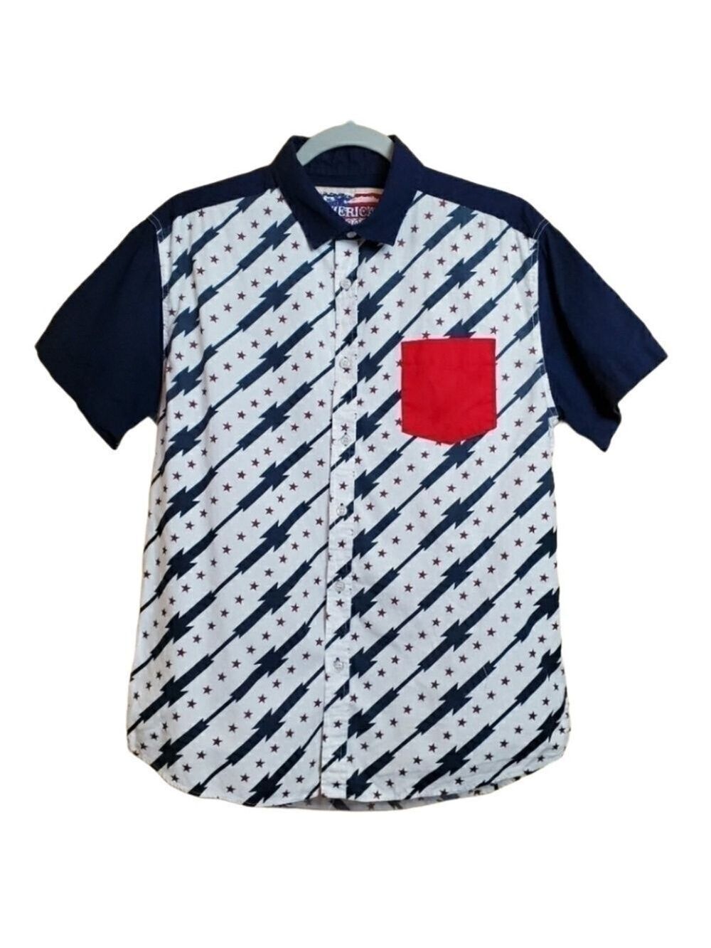 American Garage M short sleeve patriot button up